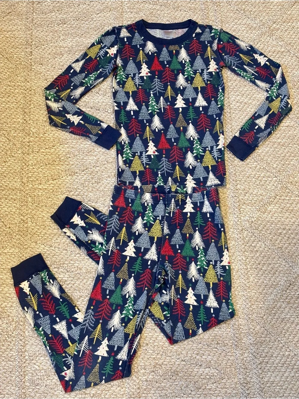 Hanna Andersson Twinkly Trees Navy Organic Cotton Pajamas PJ Kids Size 14 160
